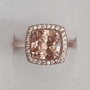 Rose Gold And Morganite Ring With Diamond Halo - Brand New
